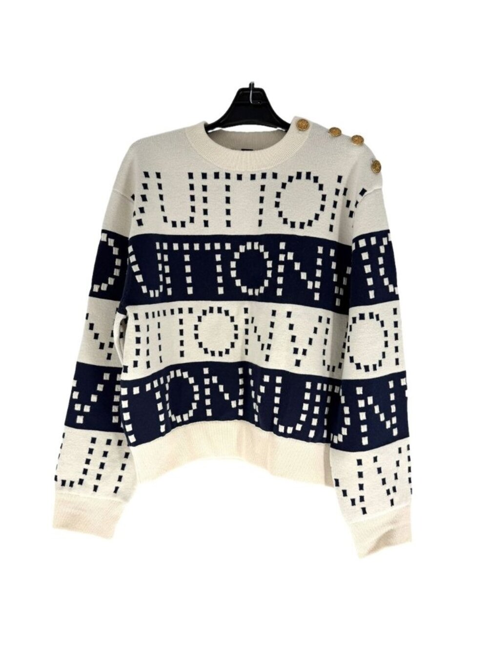 Louis Vuitton Knit Signature Chunky Stripe Pullover Long Sleeve White Navy XS